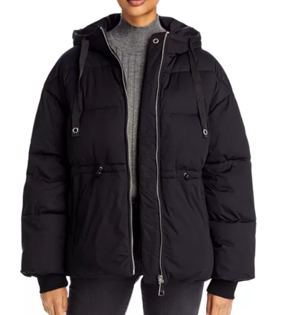 AQUA Puffer Jacket W/ Hood Women’s Small Black Zip Up NEW WITH TAGS